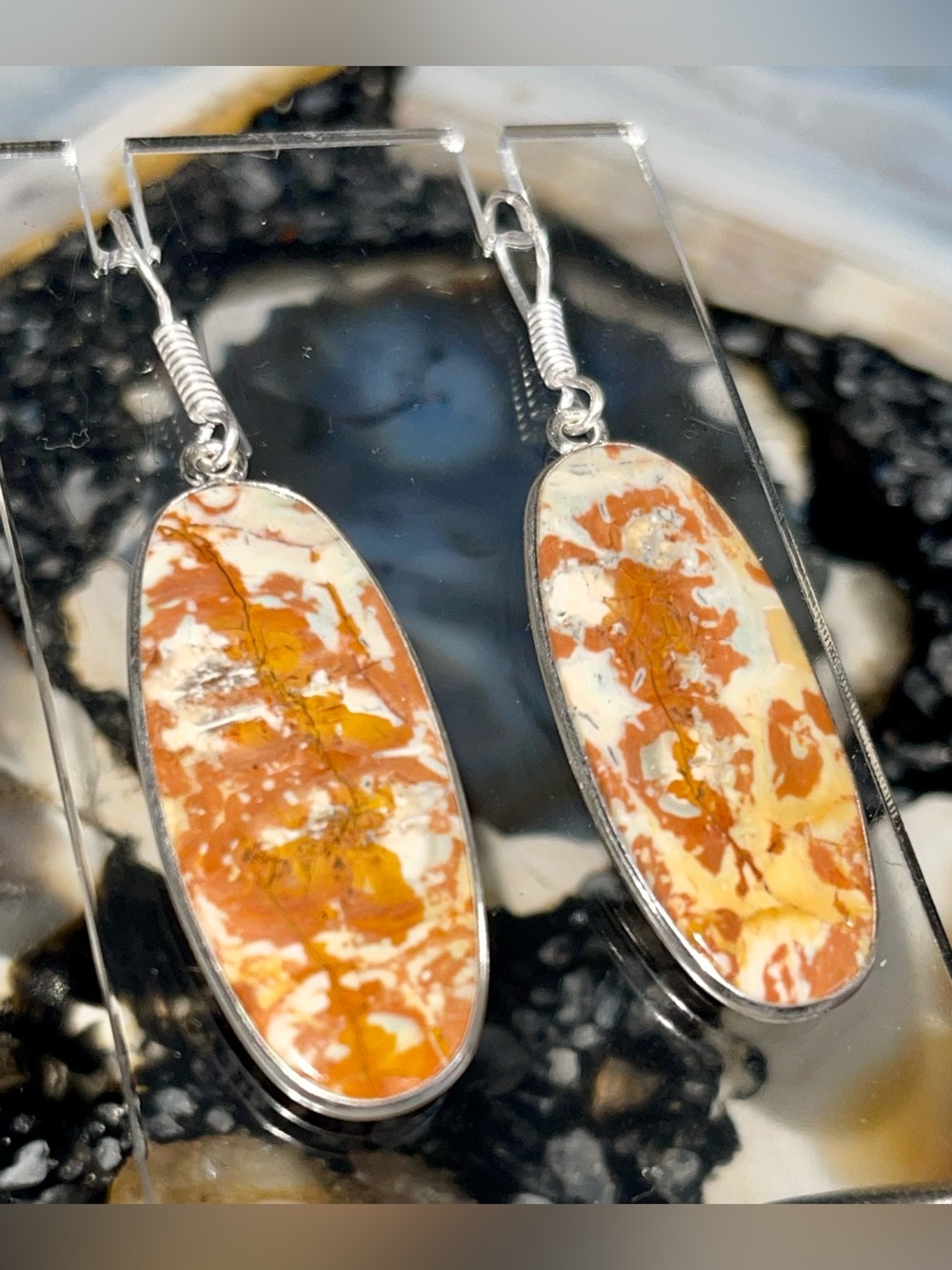 Bird’s Eye Rhyolite Crystal Jasper Earrings 2 1/4”